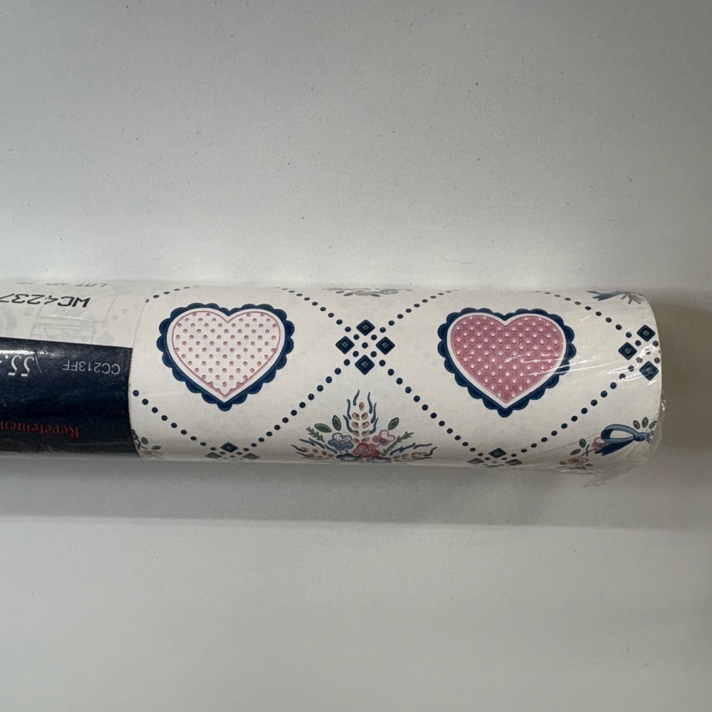 Heart and Flower Pattern Wallpaper Border Roll Pink & Navy Hearts Wallcovering